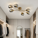 Lustre Ciara 6 lampes en métal laiton et verre fumé