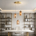 Lustre Jani 3 lampes en base rond fil dorée et double verre ambré