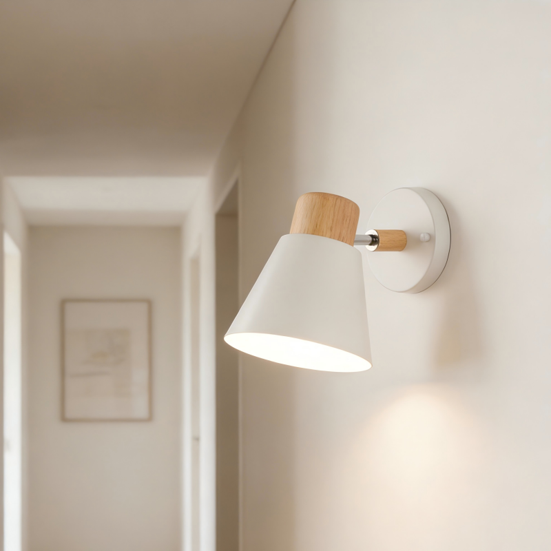 Applique / Spot roger en métal blanc design bois chic