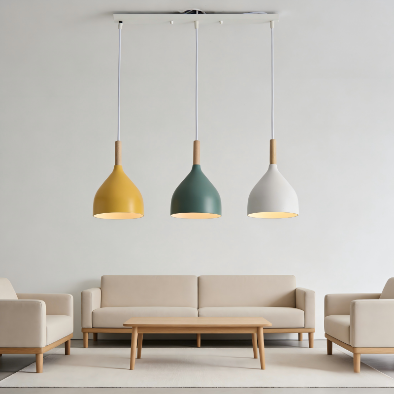 Suspension 3 lampes E27 100cm tout blanc sans ampoule