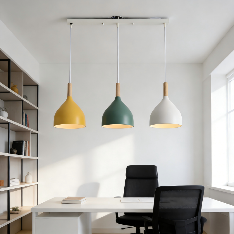 Suspension 3 lampes E27 100cm tout blanc sans ampoule