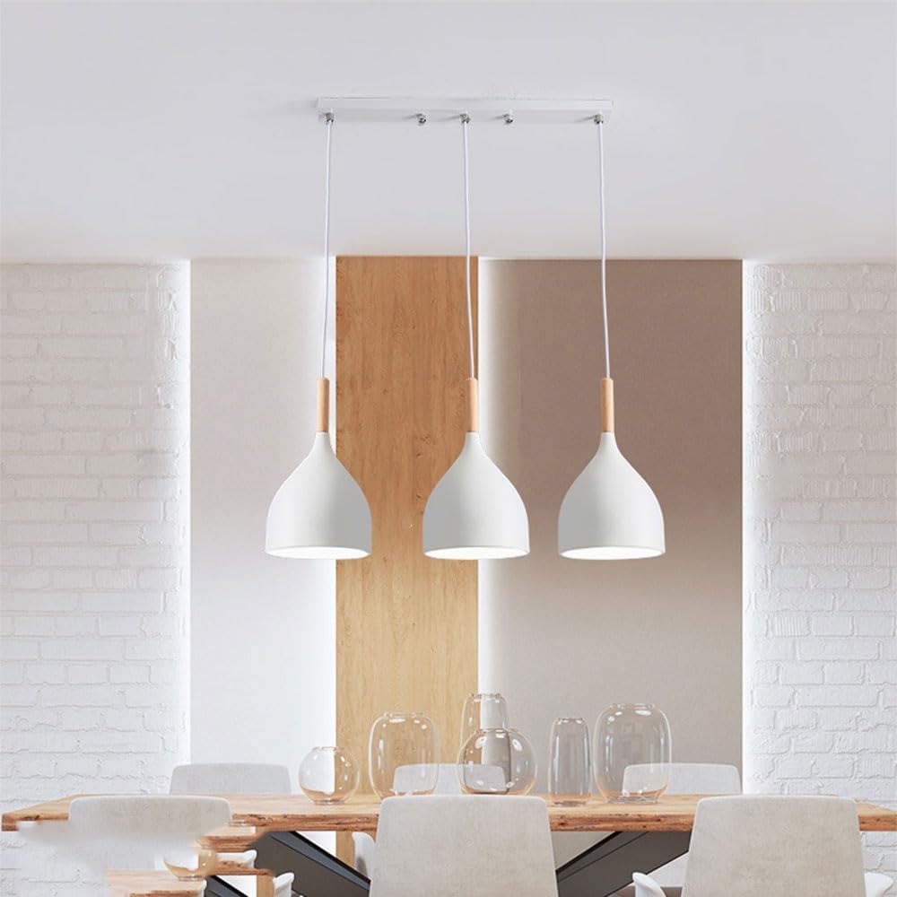 Suspension 3 lampes E27 100cm tout blanc sans ampoule