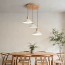 Lustre 3 lampes cône scandinave en métal blanc et bois marron