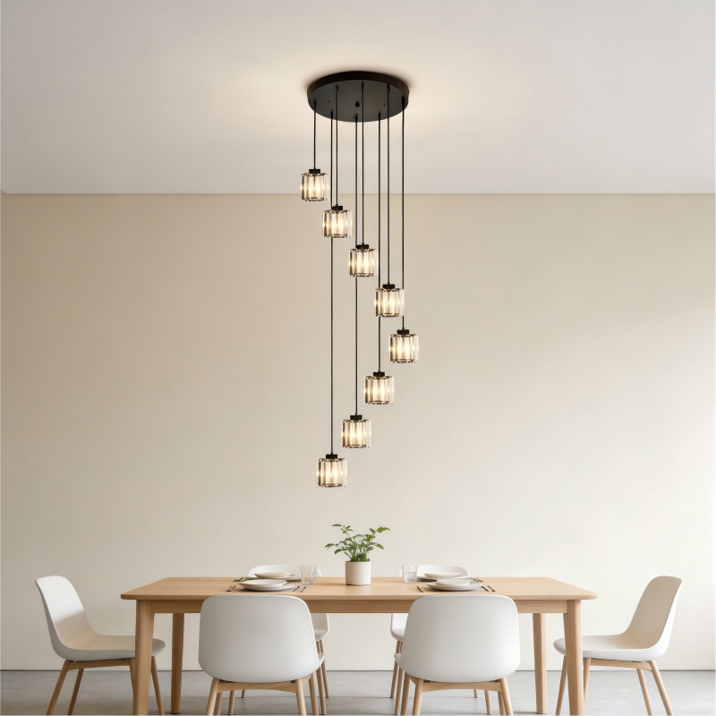 Lustre 8 lampes 40*180cm E27 sans ampoule