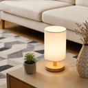 Lampe à poser cylindrique en bois avec abat-Jour en tissu de lin