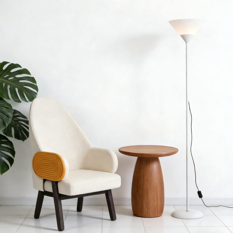 Lampadaire Manade en métal blanc avec vasque verre