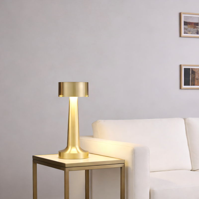 Lampe à poser LED Arista en métal dorée rechargeable