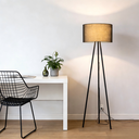 Lampadaire william moderne en métal noir et textile marron