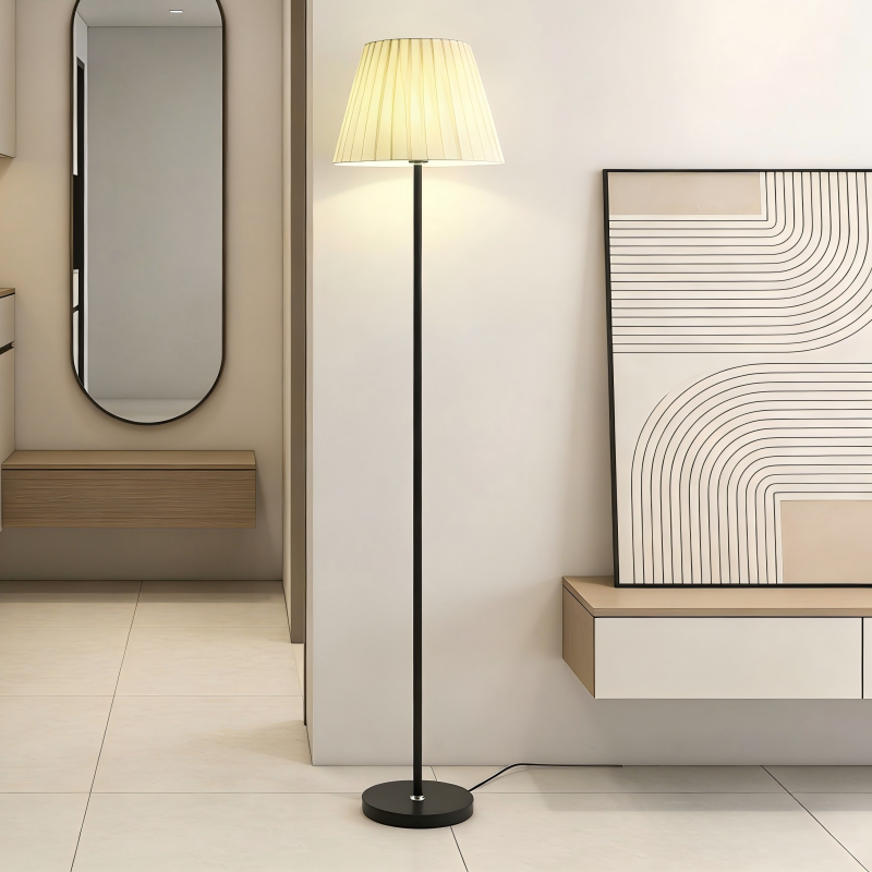 Lampadaire alice en métal base noir avec abat-jour impero blanc