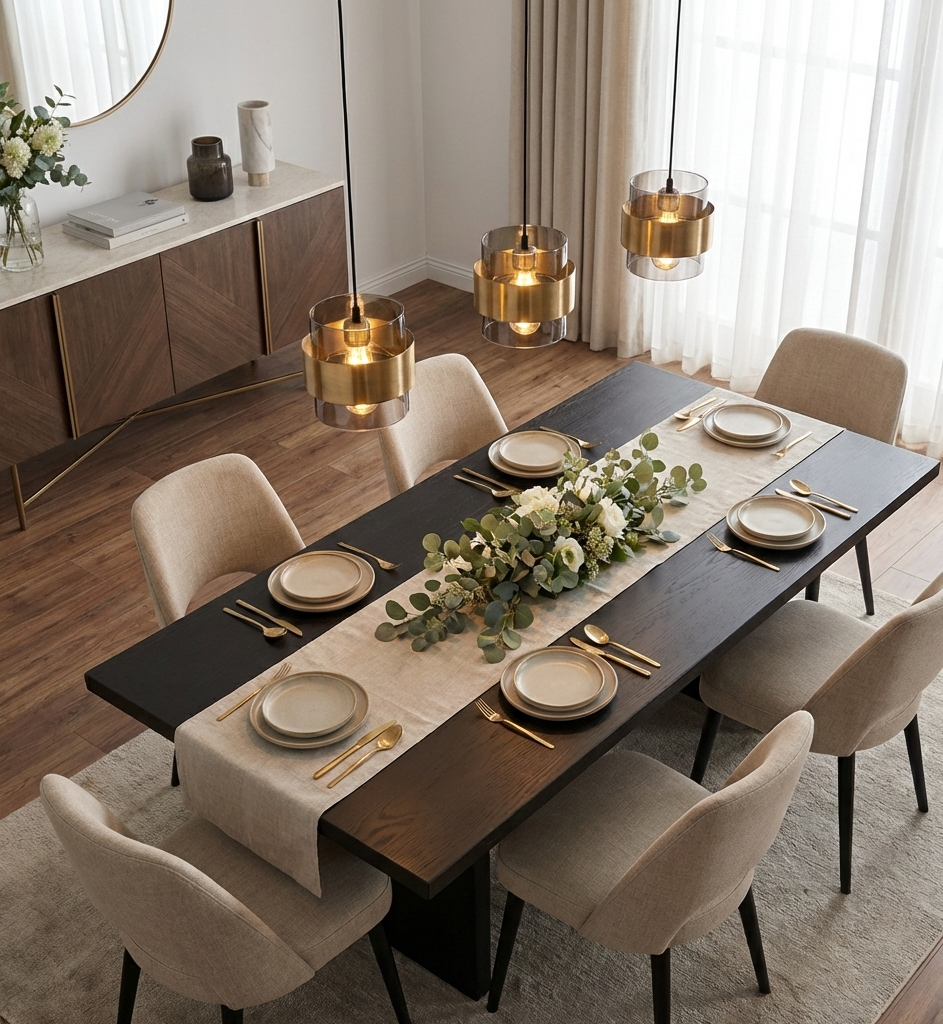 Lustre 3 lampes milley en métal noir et verre fumé, anneau de laiton