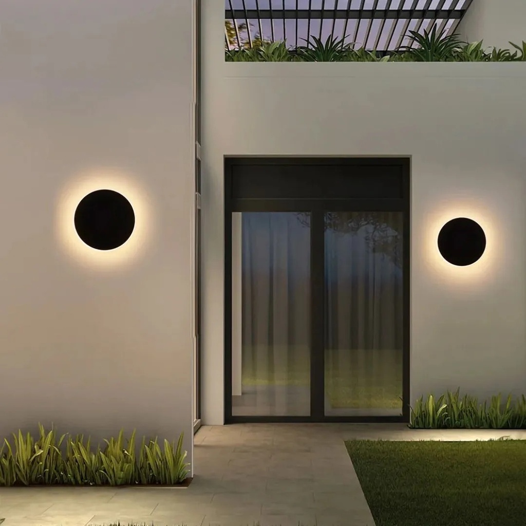 Applique murale LED 12W rond en plastique noir étanche IP65 Lumière Jaune