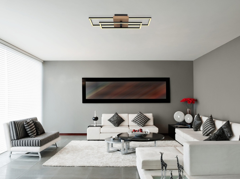 Lustre / plafonnier LED 18W Kendra en métal noir éclairage tricolore