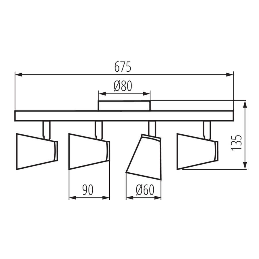 ENALI - Applique / Plafonnier 4 lampes en acier noir L67,5