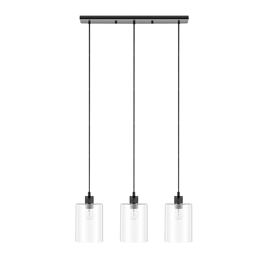 LEWIS - Lustre 3 lampes en métal noir et verre transparent