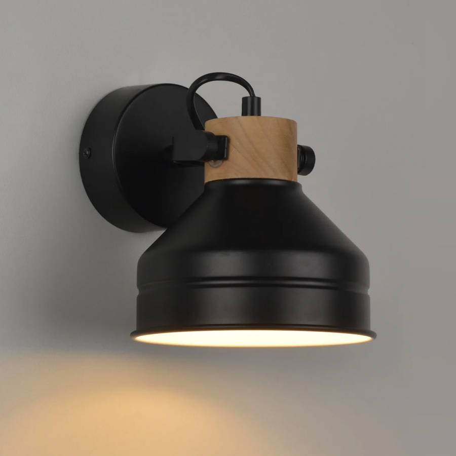 CLAYTON - Applique orientable en métal noir et bois