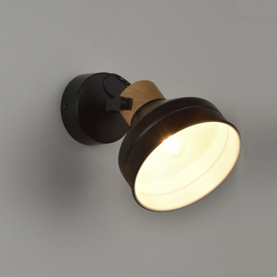 CLAYTON - Applique orientable en métal noir et bois