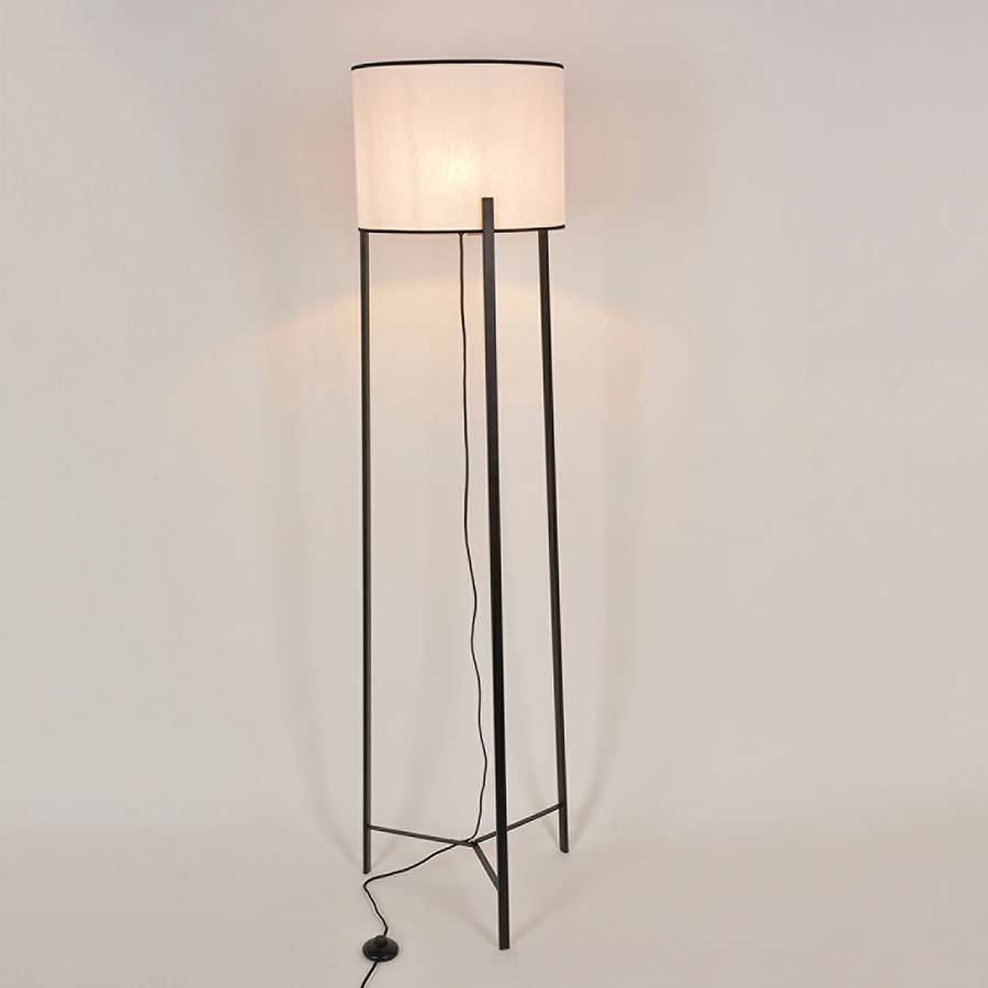 LOUNGE - Lampadaire en métal noir et lin lavé blanc H163cm