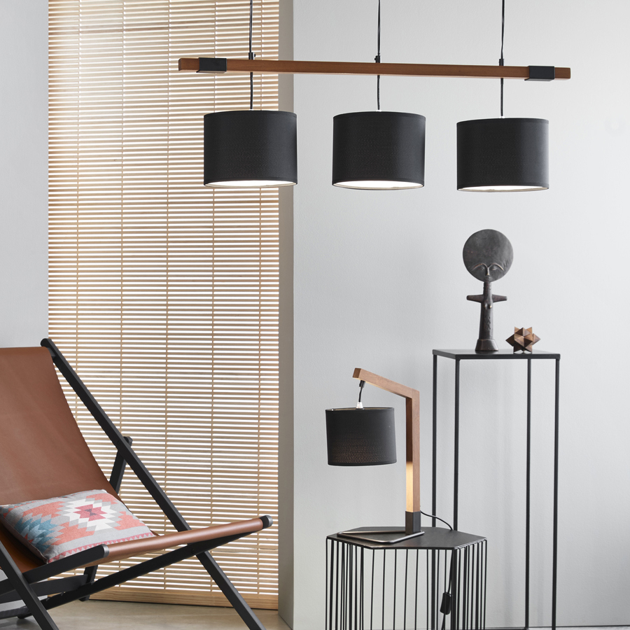 BOGART - Lampe trépied en métal noir et bois chêne Ø17