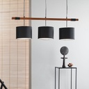 BOGART - Lustre 3 lampes en métal noir et bois chêne Ø20