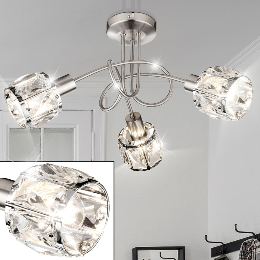 KRIS - Lustre / Plafonnier 3 lampes en métal nickel mat et chrome