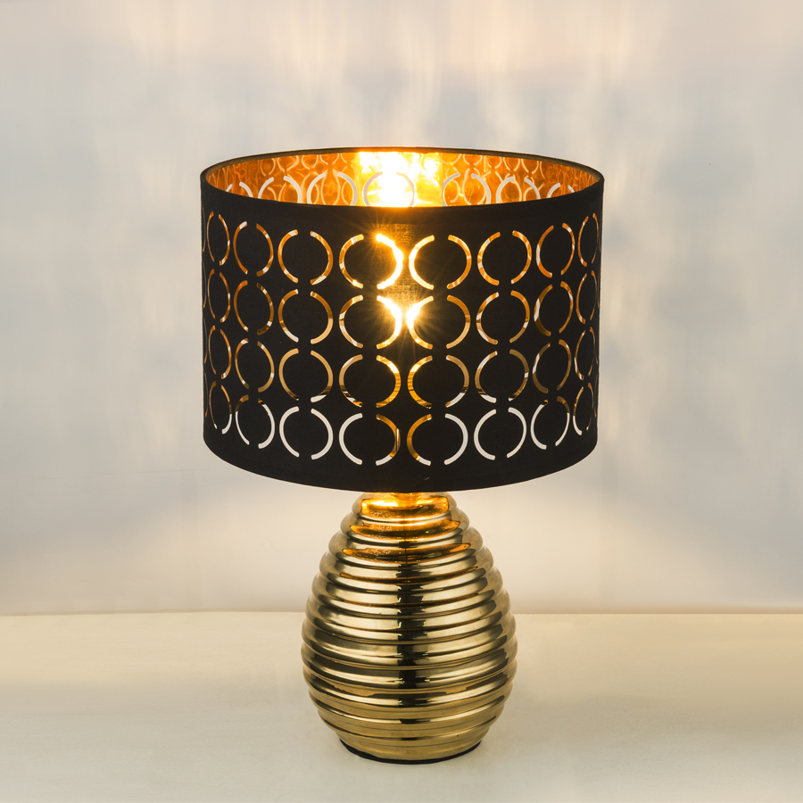 MIRAUEA - Lampe à poser en céramique doré et velours noir Ø25