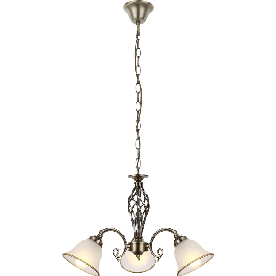 Lustre 3 lampes odin en métal vieux laiton et verre satiné Dakar , Sénégal