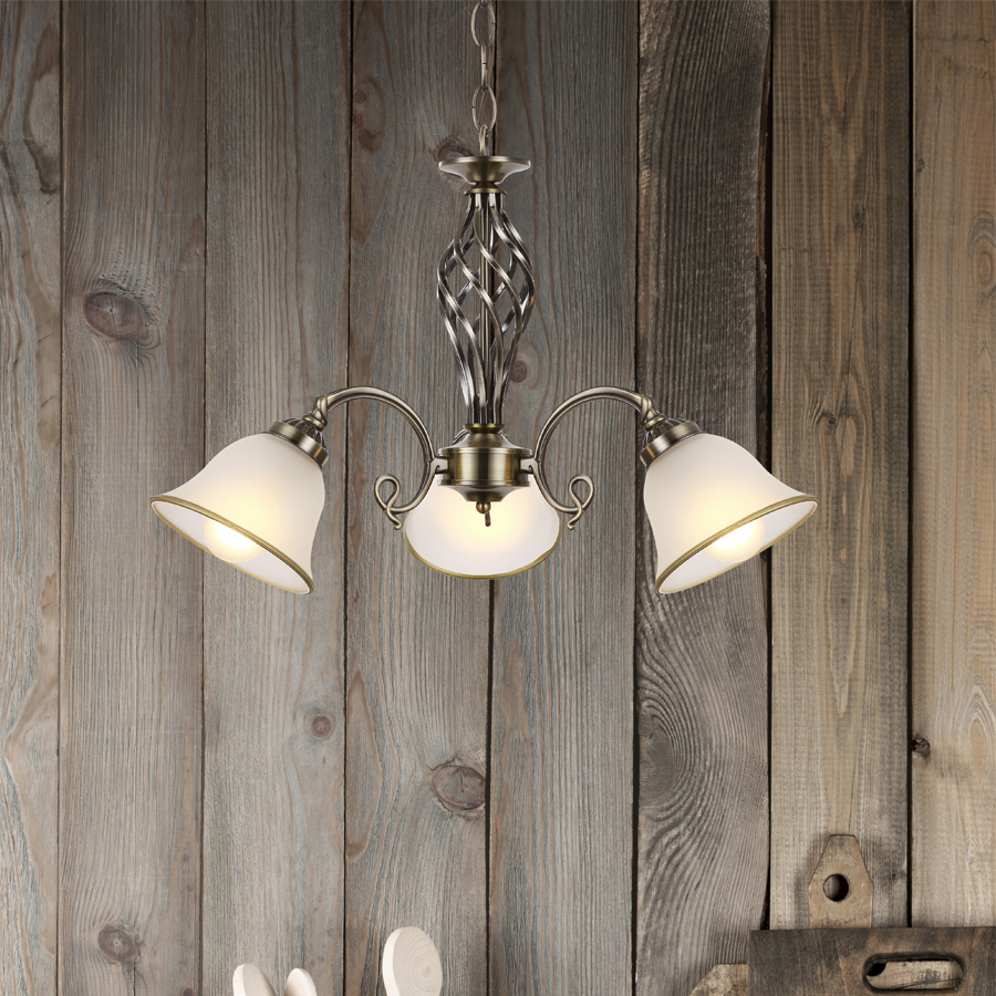 Lustre 3 lampes odin en métal vieux laiton et verre satiné Dakar , Sénégal