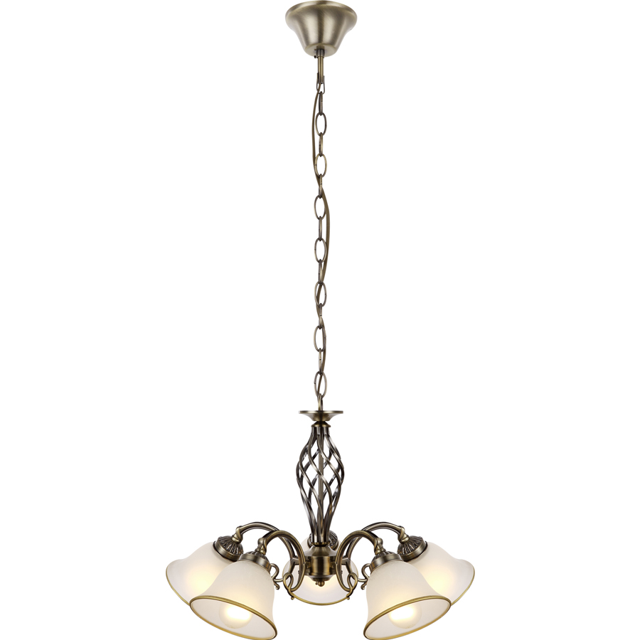 Lustre 5 lampes odin en métal vieux laiton et verre satiné Dakar , Sénégal