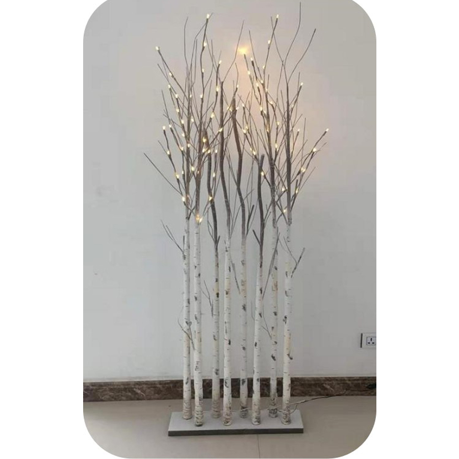 SAPIN - Lampadaire LED en bois tressé et bouleau blanchi H180