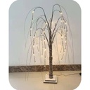 GOUYE - Lampadaire LED en bois tressé marron grisé H90