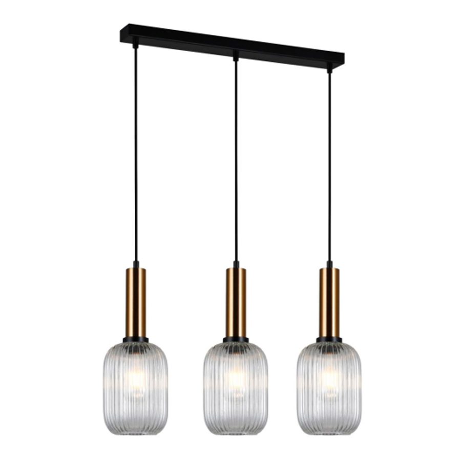 Lustre 3 lampes holli en métal laiton brossé et verre opale Dakar , Sénégal