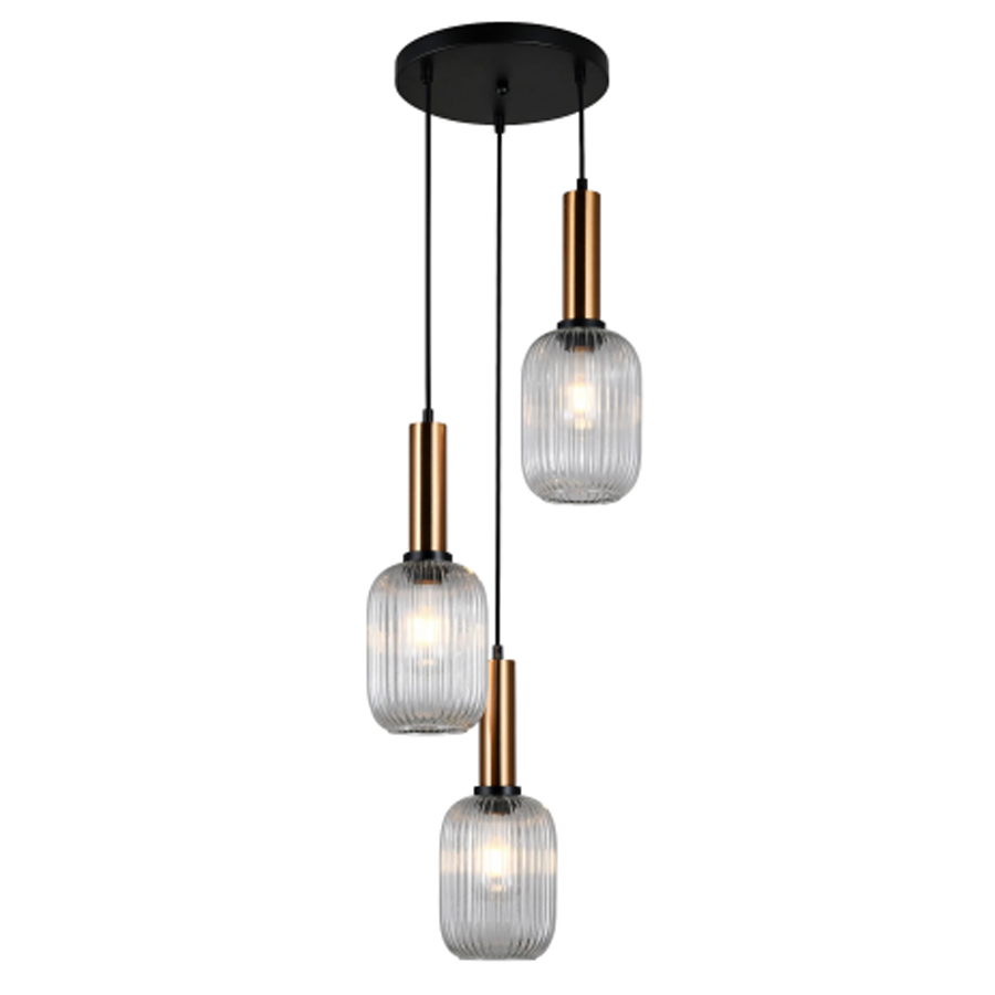 Lustre 3 lampes holli en métal laiton brossé et verre opale Dakar , Sénégal
