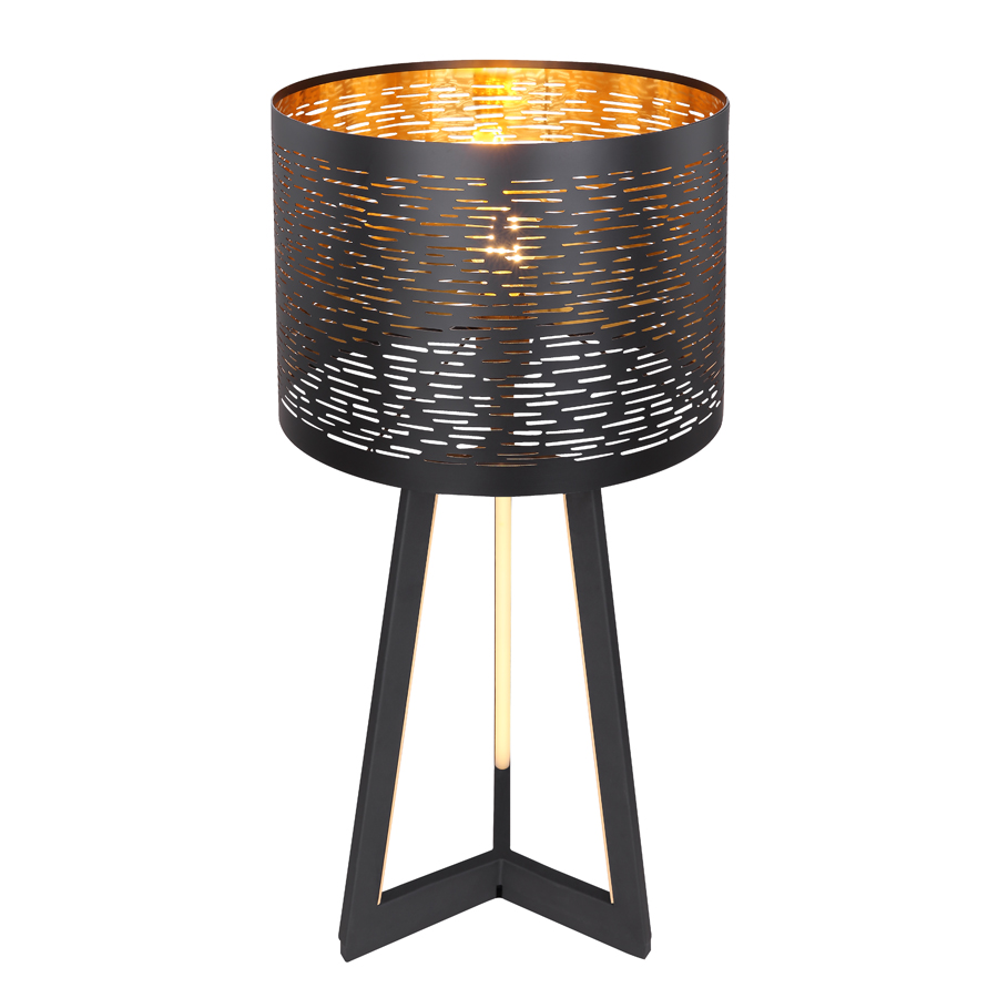 TUNNO - Lampe à poser en métal noir et plastique noir doré H70