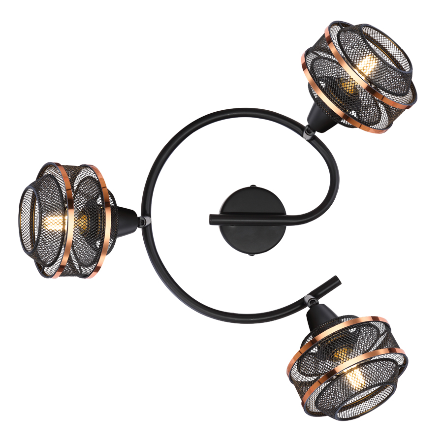 BELLONA - Spot / Plafonnier 3 lampes en métal noir et doré Ø25