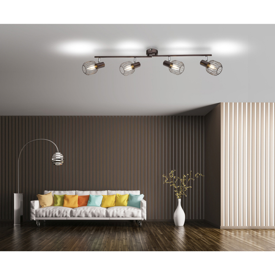 AKIN - Spot / Plafonnier 4 lampes en métal bronze et marron