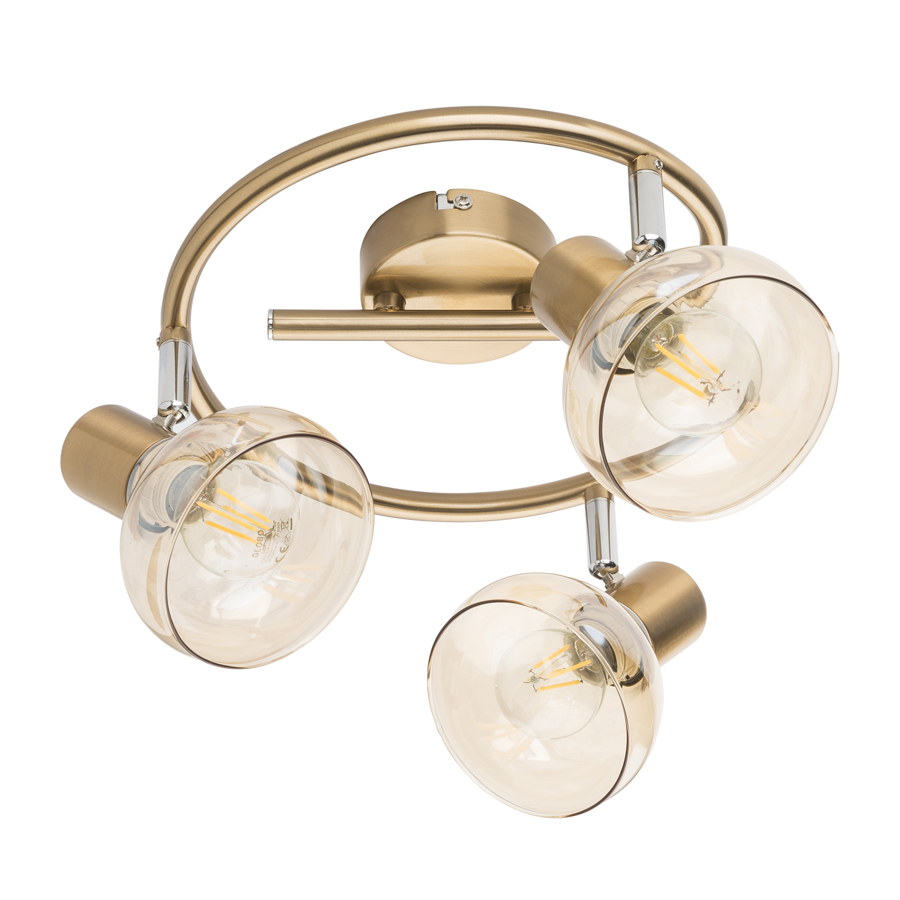 DONTO - Spot / Plafonnier 5 lampes en métal antique doré et verre ambré Ø25
