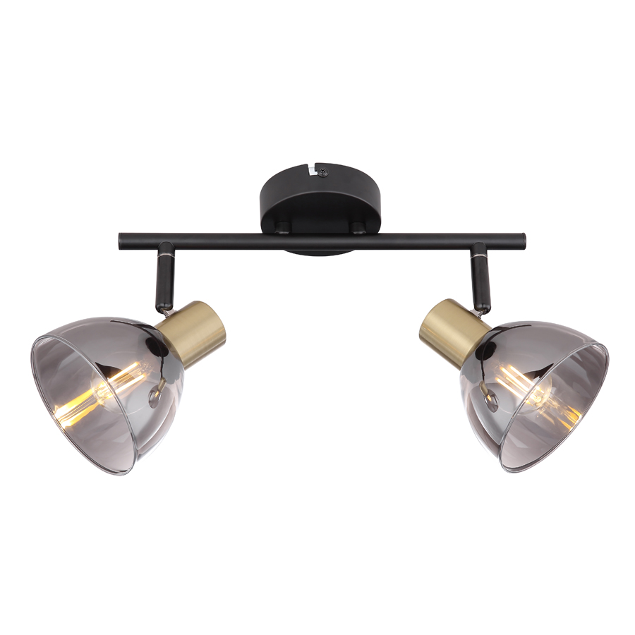 JAI - Spot / Plafonnier 2 lampes en métal noir, bronze et verre fumé