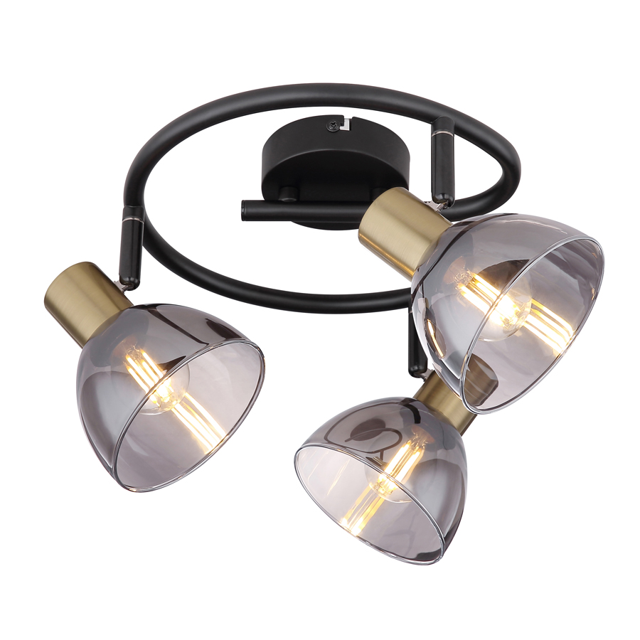 JAY - Spot / Plafonnier 3 lampes en métal noir, bronze et verre fumé Ø25