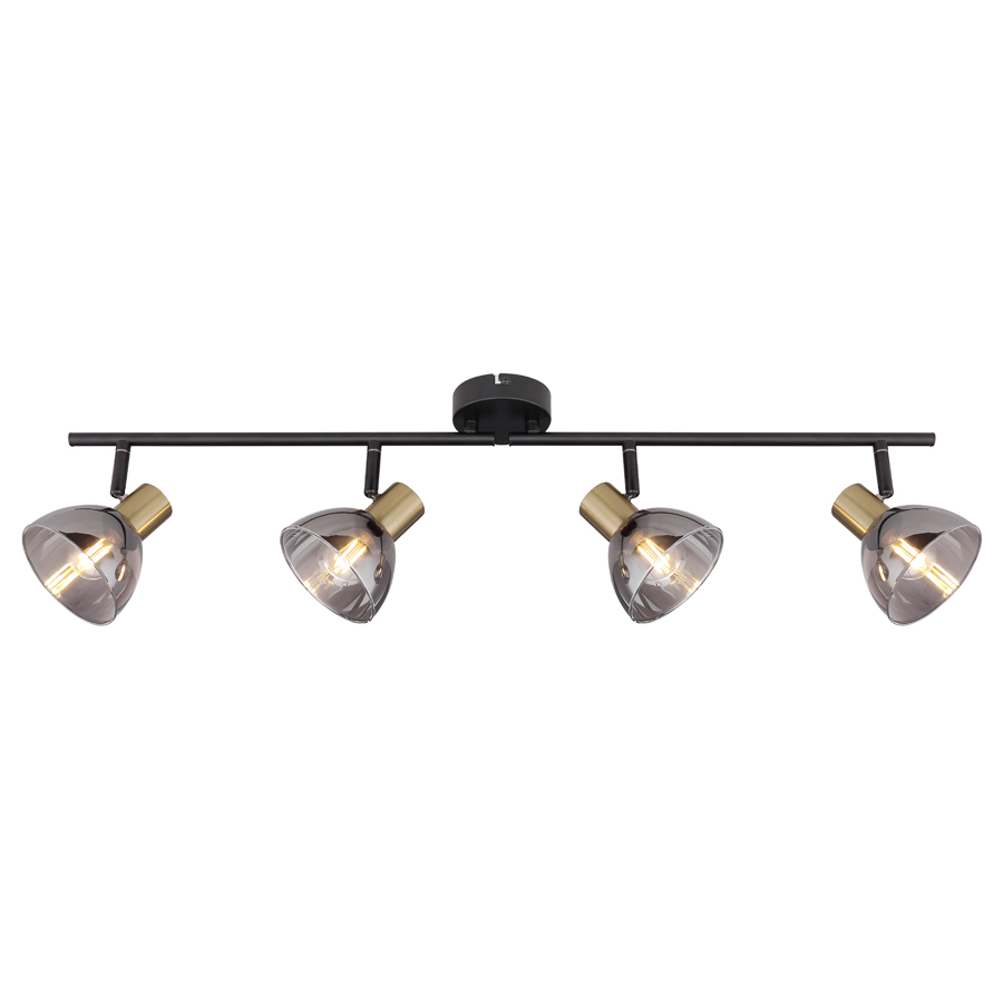 Luminaire Jay 4 lampes, design contemporain en métal noir et bronze avec verre fumé, idéal pour un salon raffiné - Dakar, Sénégal.