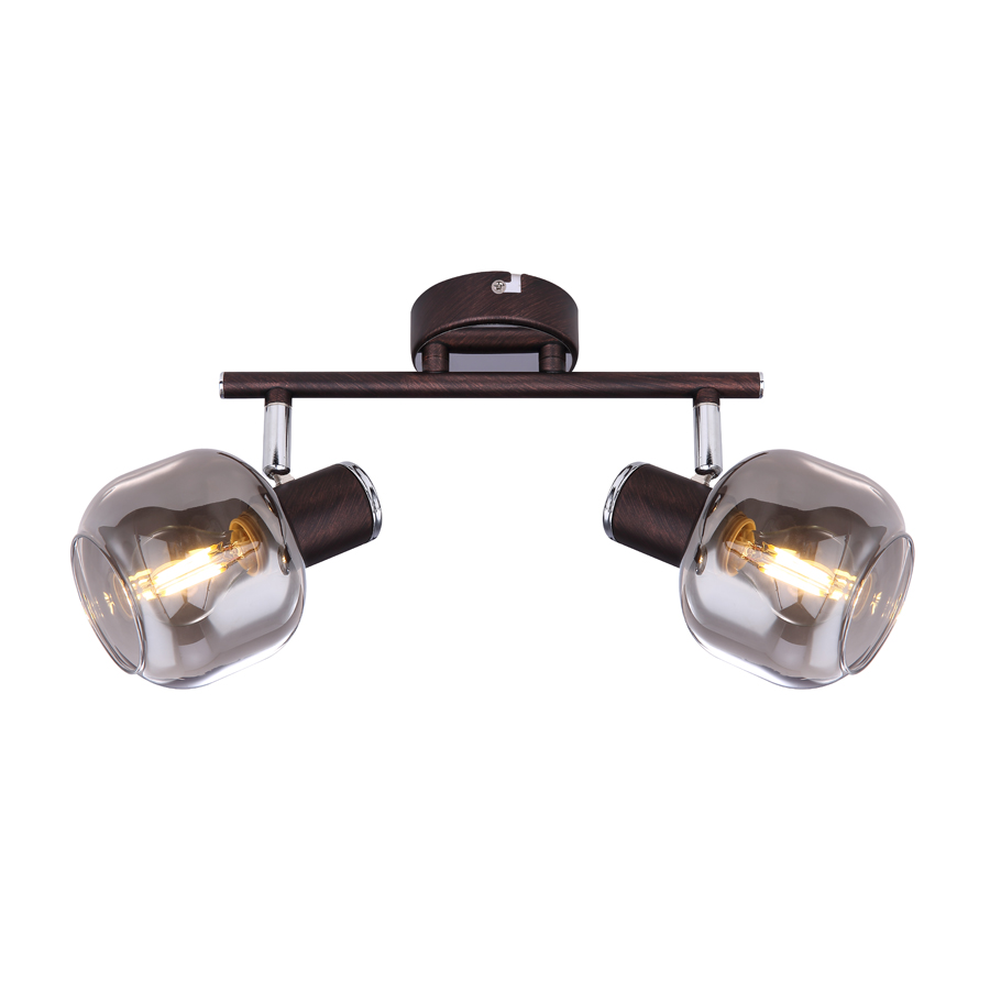 PALLO - Spot / Plafonnier 2 lampes en métal bronze et verre fumé