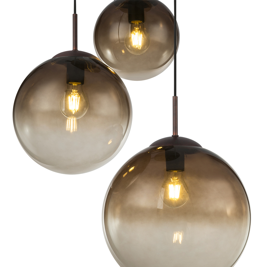 VARUS - Lustre 3 lampes en métal brun et verre ambré Ø51