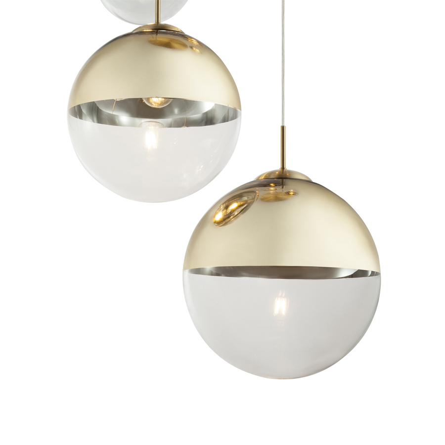 VARUS - Lustre 5 lampes en métal doré et verre transparent Ø65