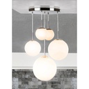BALLA - Lustre 5 lampes en métal nickel satiné et verre opale Ø50