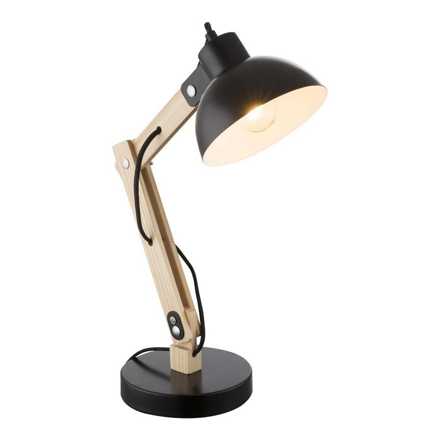 TONGARIRO - Lampe à poser en métal noir et bois clair H45