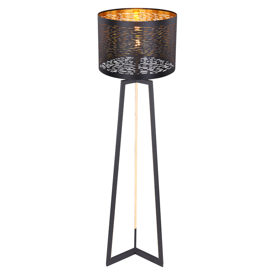 TUNNO - Lampadaire LED en métal noir et plastique noir doré Lumière Jaune H151
