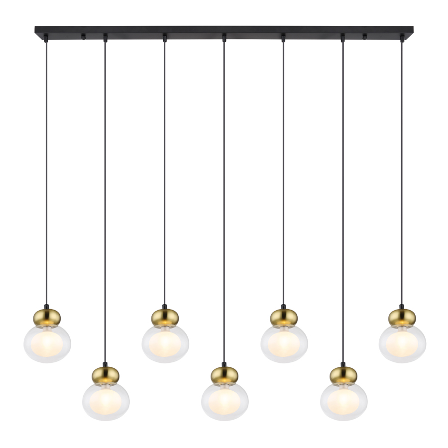 JAUCY - Lustre 7 lampes en métal noir, bronze et verre transparent