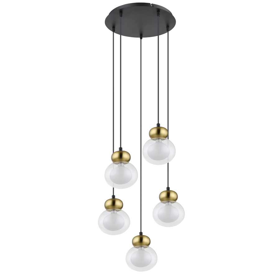 JAUCY - Lustre 5 lampes en métal noir, bronze et verre transparent Ø43