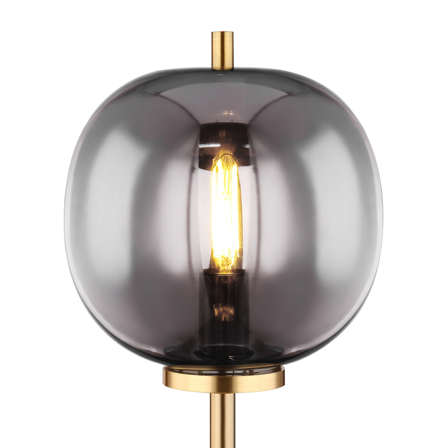 BLACKY - Lampe à poser métal laiton et verre fumé H45