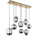 BLACKY - Lustre 8 lampes en métal laiton et verre fumé