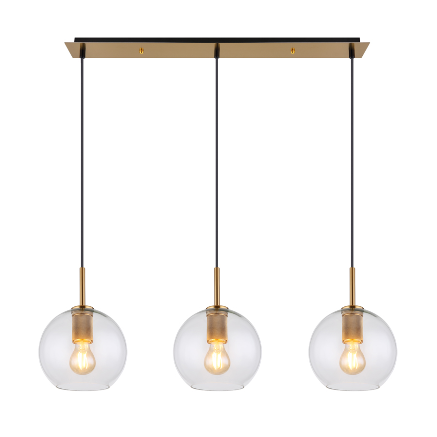 ADARA - Lustre 3 lampes en métal laiton et verre transparent